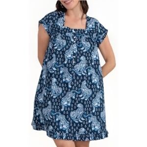 Anthropologie PrintFresh Pajama Tiger Queen Pintuck Pajama Dress Sz Large